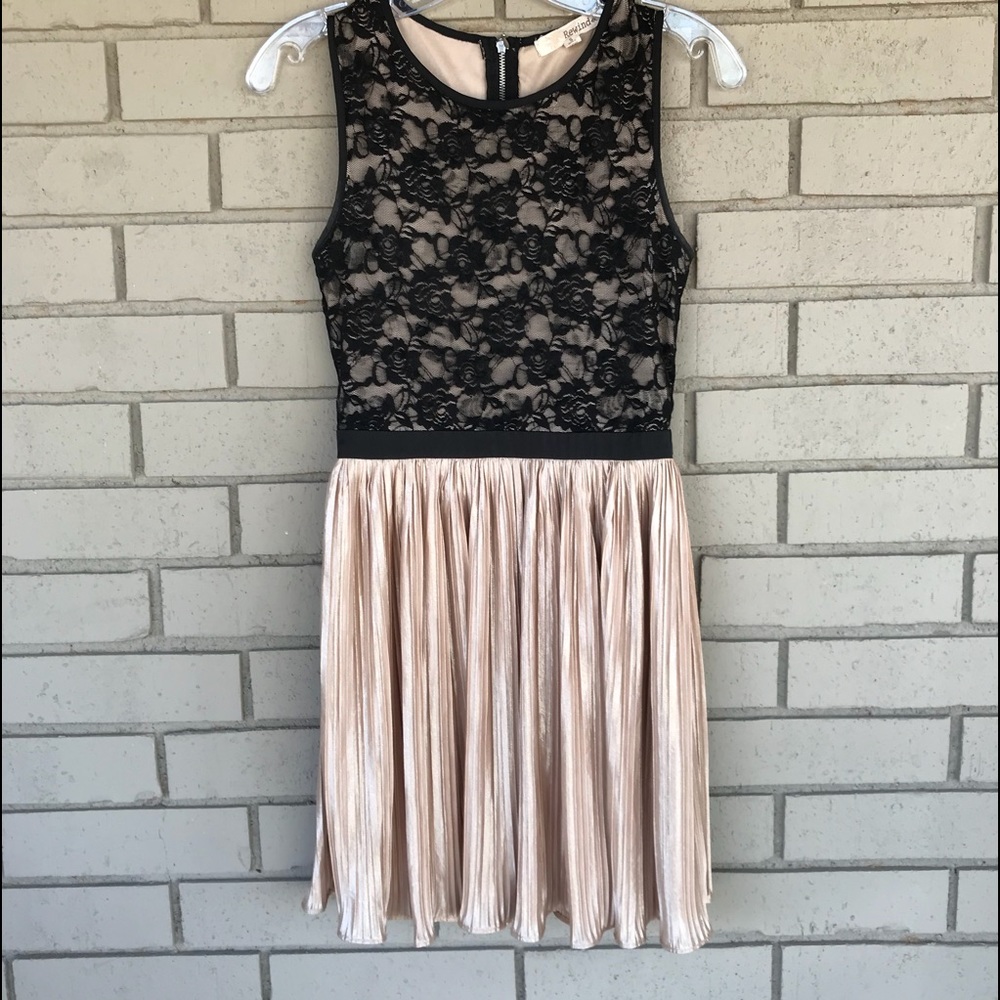 Black lace and champagne colored dress